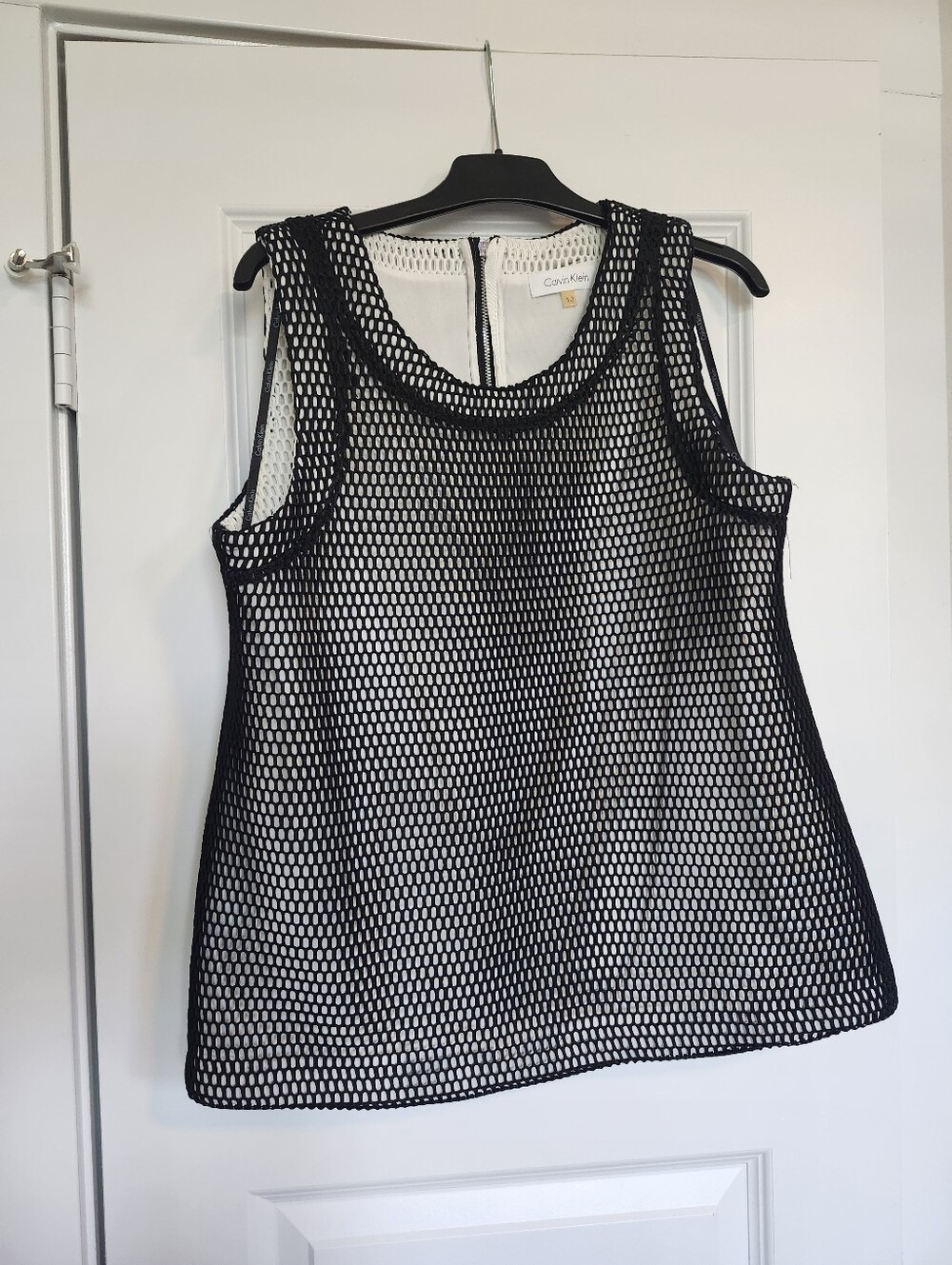 Calvin Klein Black Mesh Panel Sleeveless Tank with White Liner